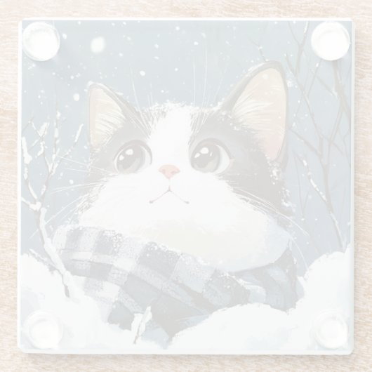 Cute cat cozy winter snow glasuntersetzer (Rückseite)
