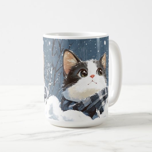 Cute cat cozy winter snow kaffeetasse (VorderseiteRechts)