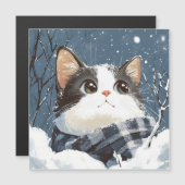 Cute cat cozy winter snow magnetkarte (Vorne/Hinten)