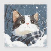 Cute cat cozy winter snow magnetkarte (Vorderseite)