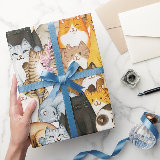 Cute Cat Crowd Wrapping Paper for Cat Lovers Geschenkpapier