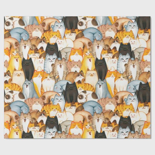 Cute Cat Crowd Wrapping Paper for Cat Lovers Geschenkpapier (Flach)