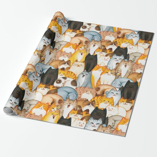 Cute Cat Crowd Wrapping Paper for Cat Lovers Geschenkpapier (Ungerollt)