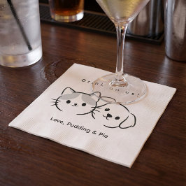 Cute Cat & Dog Line Art "Drink on Us!" Cocktail Na Serviette