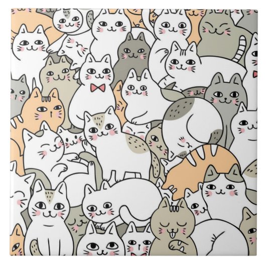 Cute cat doodle drawings fliese (Vorderseite)