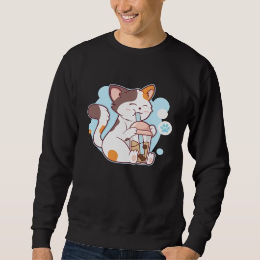 Cute Cat Drinking Bubble Tea Tea Costume Sweatshirt (Vorderseite)