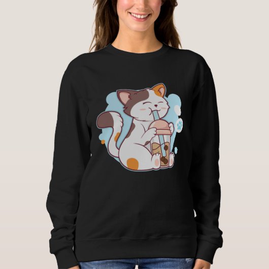 Cute Cat Drinking Bubble Tea  Tea  Costume Sweatshirt (Vorderseite)