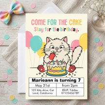 Cute Cat Eating Cake Colorful Pastel Birthday