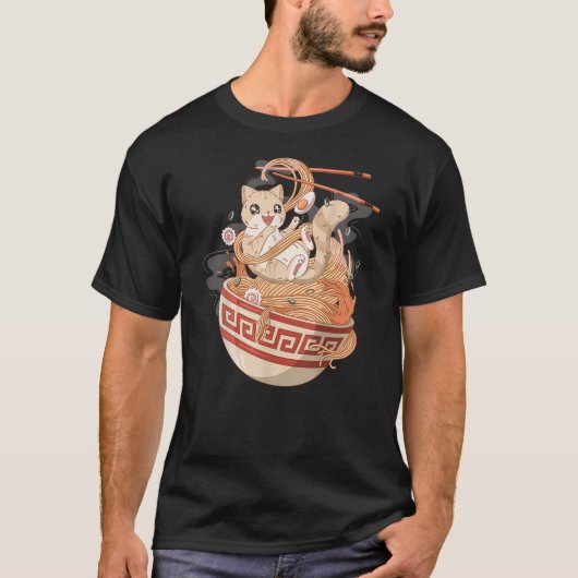 Cute Cat eating Ramen T-Shirt (Vorderseite)