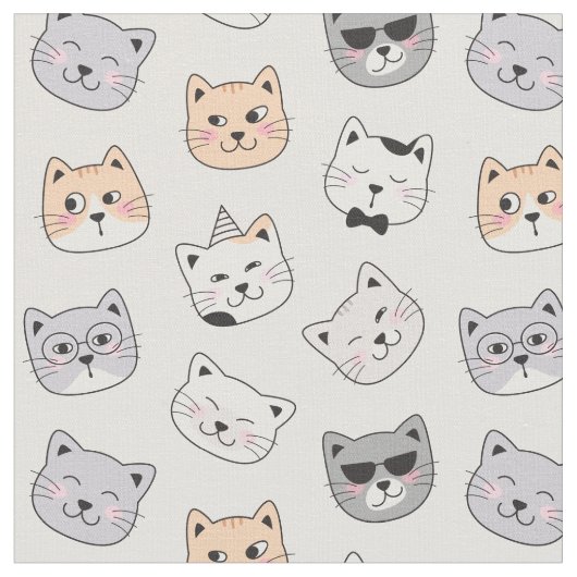 Cute Cat Faces Cotton Fabric Stoff (Nahaufnahme)