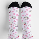 Cute Cat Faces & Hearts Pattern Kawaii Style Socken (Oben)