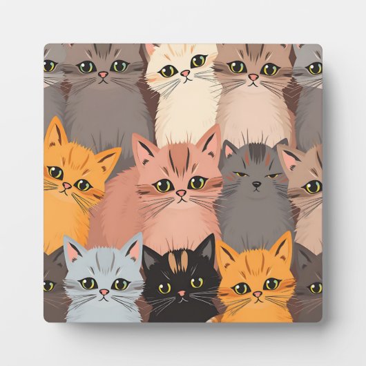 Cute Cat Faces Illustrated Pattern Fotoplatte (Vorderseite)