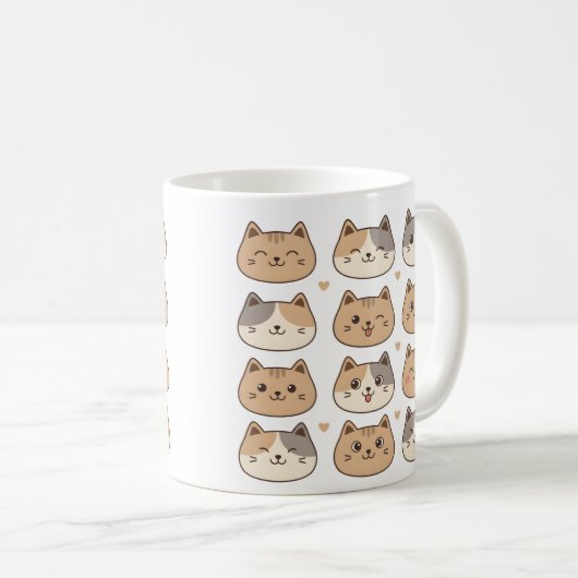 Cute Cat Faces Neutral Pattern Gift Kaffeetasse (VorderseiteRechts)