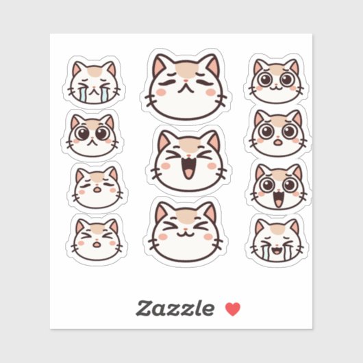 Cute Cat Facial Expressions Sticker Sheet (Blatt)