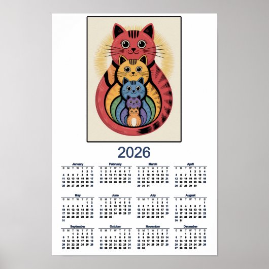 Cute Cat Family Calendar for 2026 Poster (Vorne)