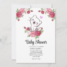 Cute Cat Floral Baby Shower Invitation