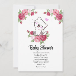 Cute Cat Floral Baby Shower Invitation Einladung
