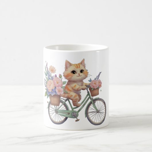 Cute Cat Floral Bike Mug – Aesthetic Gift Kaffeetasse (Mittel)