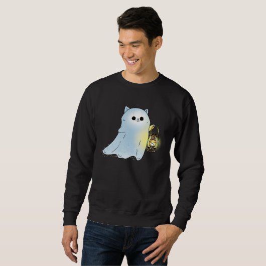 Cute Cat Ghost With Lantern Spook Phantom Hallowee Sweatshirt (Vorne ganz)