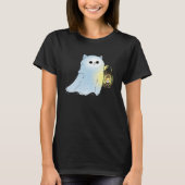 Cute Cat Ghost With Lantern Spook Phantom Hallowee T-Shirt (Vorderseite)