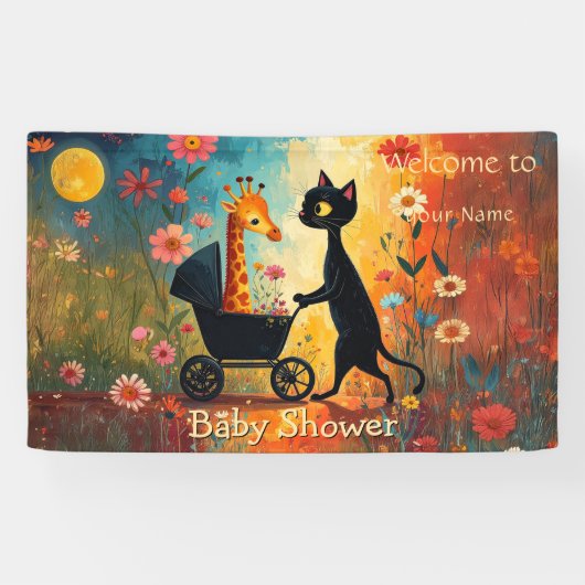 Cute Cat Giraffe Baby Shower Banner (Horizontal)