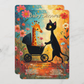 Cute Cat Giraffe Baby Shower Invitation Einladung (Vorne/Hinten)