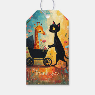 Cute Cat Giraffe Gift Tag Geschenkanhänger