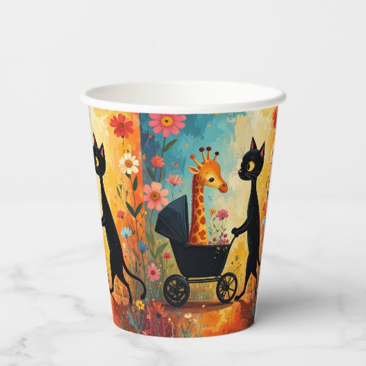 Cute Cat Giraffe Paper Cups Pappbecher (Rückseite)
