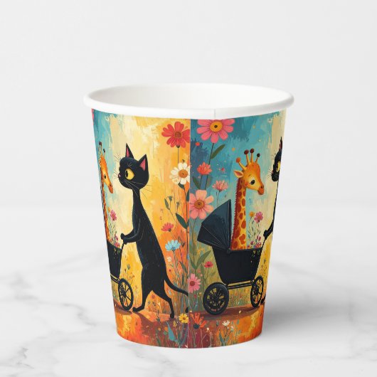 Cute Cat Giraffe Paper Cups Pappbecher (Rechts)
