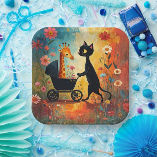 Cute Cat Giraffe Paper Plate Pappteller (Party)