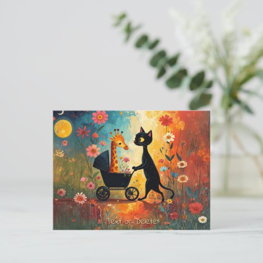 Cute Cat Giraffe Postcard Postkarte (Stehend Vorderseite)
