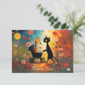 Cute Cat Giraffe Thank You Card Dankeskarte (Stehend Vorderseite)