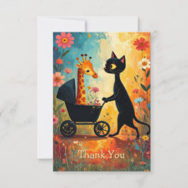 Cute Cat Giraffe Thank You Card Dankeskarte