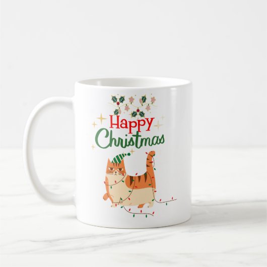 Cute Cat 'Happy Christmas' Holiday Mug Kaffeetasse (Links)