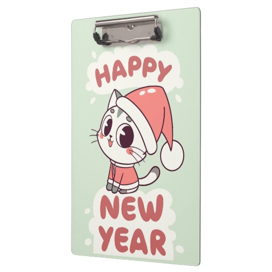 cute cat happy new year clipboard klemmbrett (Links)