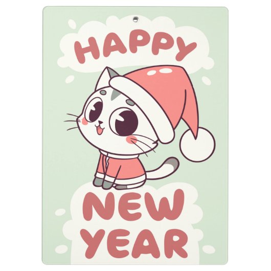 cute cat happy new year clipboard klemmbrett (Rückseite)
