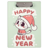 cute cat happy new year clipboard klemmbrett (Vorderseite)