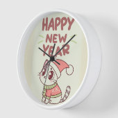 cute cat happy new year clock uhr (Winkel)