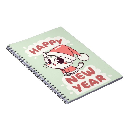 cute cat happy new year notebook notizblock (Rechte Seite)