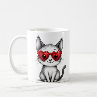 Cute Cat Heart Glasses Coffee Mug Kaffeetasse