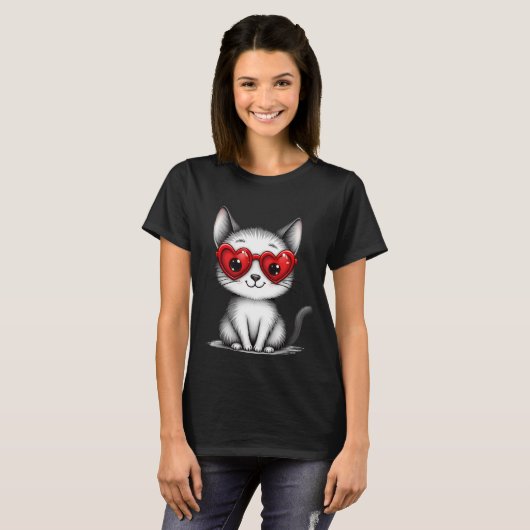Cute Cat Heart Glasses Graphic T-Shirt (Vorne ganz)