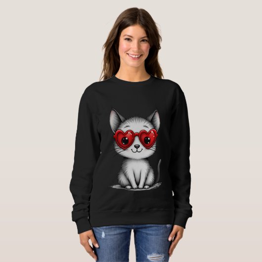 Cute Cat Heart Glasses Sweatshirt (Vorne ganz)