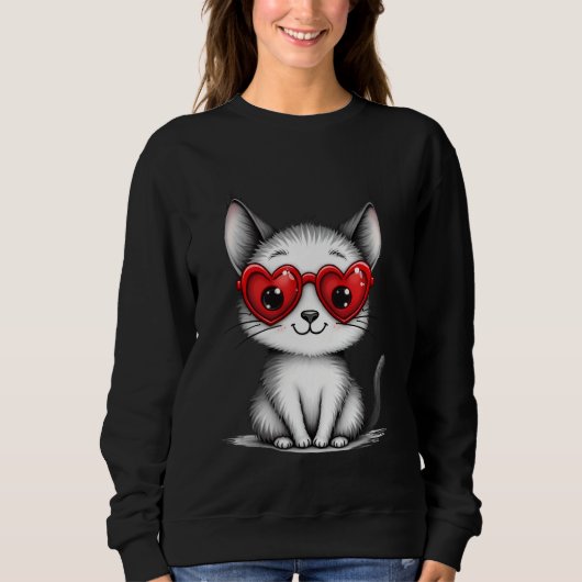 Cute Cat Heart Glasses Sweatshirt (Vorderseite)