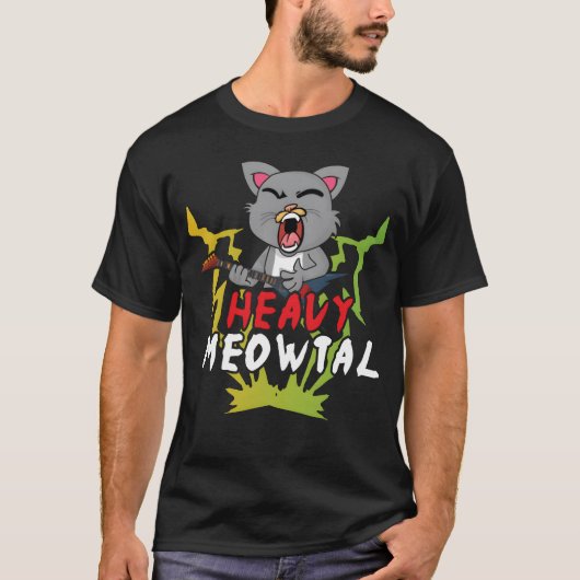 Cute Cat Heavy Meow Metal Music Lover Guitar funny T-Shirt (Vorderseite)