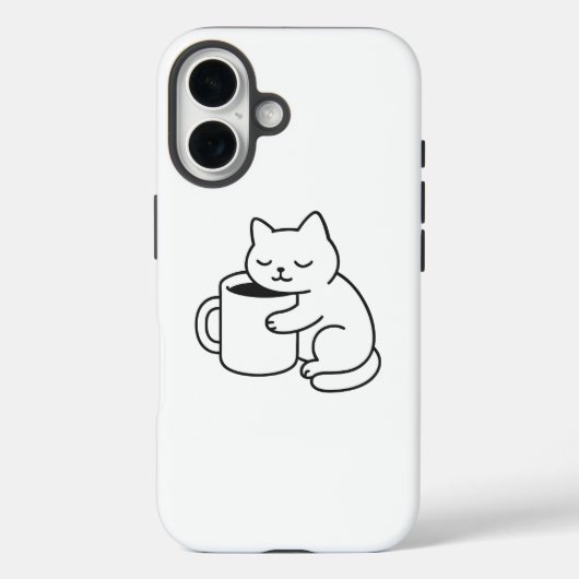 Cute Cat Holding Coffee Minimal iPhone 16 Case (Rückseite)