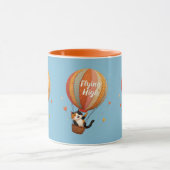 Cute Cat Hot Air Balloon Whimsical Art Blue Tasse (Zentrum)