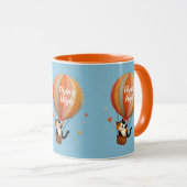 Cute Cat Hot Air Balloon Whimsical Art Blue Tasse (VorderseiteRechts)