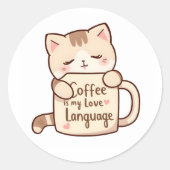 Cute Cat Hug Coffee Love Language Runder Aufkleber (Vorderseite)