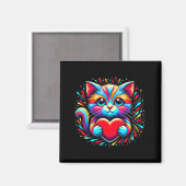 Cute Cat Hugging Valentine Heart Kitty Love Cat Ki Magnet (Vorderseite/Rückseite)
