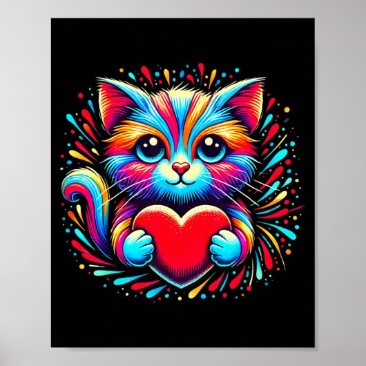 Cute Cat Hugging Valentine Heart Kitty Love Cat Ki Poster (Vorne)